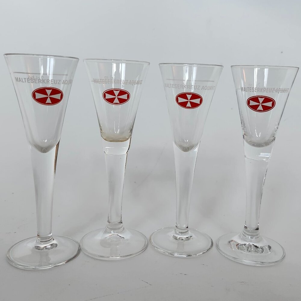 MALTESERKREUZ AQUAVIT 2cl RI Cordial CRYSTAL Shot Glass German Oktoberfest Lot 4